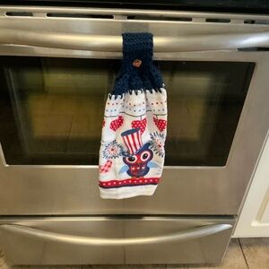 Patriotic Owl Kitchen Towel with Navy Accent